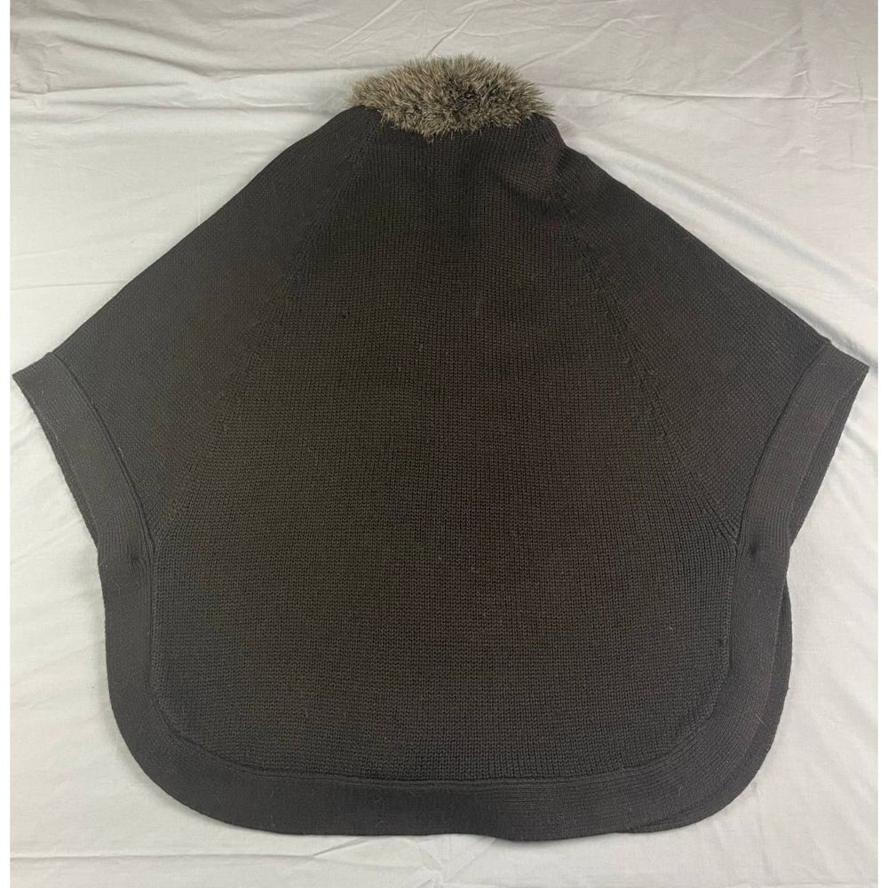 Coldwater Creek Acrylic Wool Faux Fur Trim Cape Poncho Sweater Black Size XL/1X - Picture 2 of 8